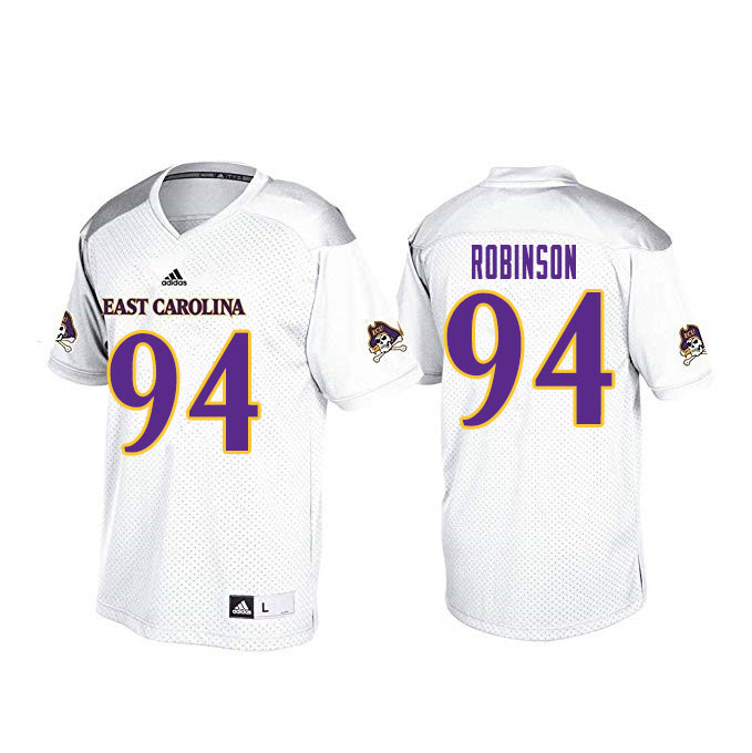 Men #94 Elijah Robinson ECU Pirates College Football Jerseys Sale-White